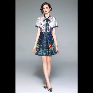 NWT💙💟 FIVE CAT Women's Round/V Neck Floral Print Casual Swing Mini Dress